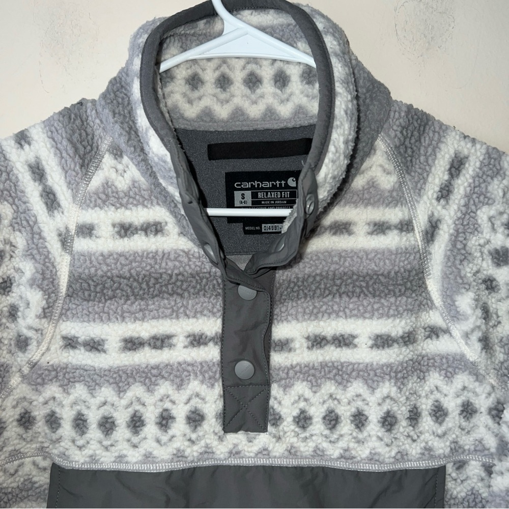 Carhartt Pile Fleece Jacket Relaxed Fit Pullover Quarter Snap Aztec Women Small - Picture 4 of 8